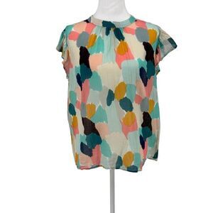 THML Multicolor Abstract Flutter Sleeve 100% Cotton Blouse - Size Medium EUC